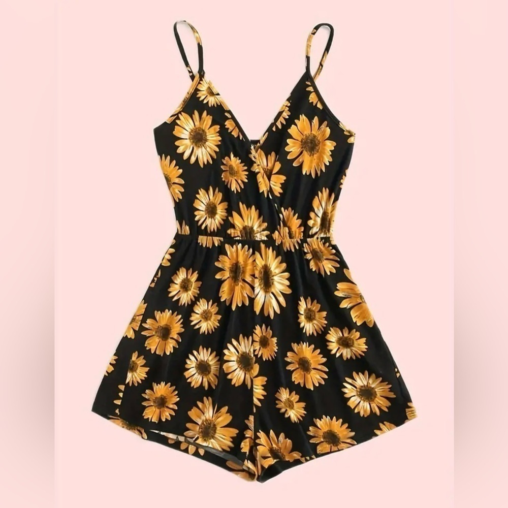 Sunflower Print Cami Romper Jumpsuit